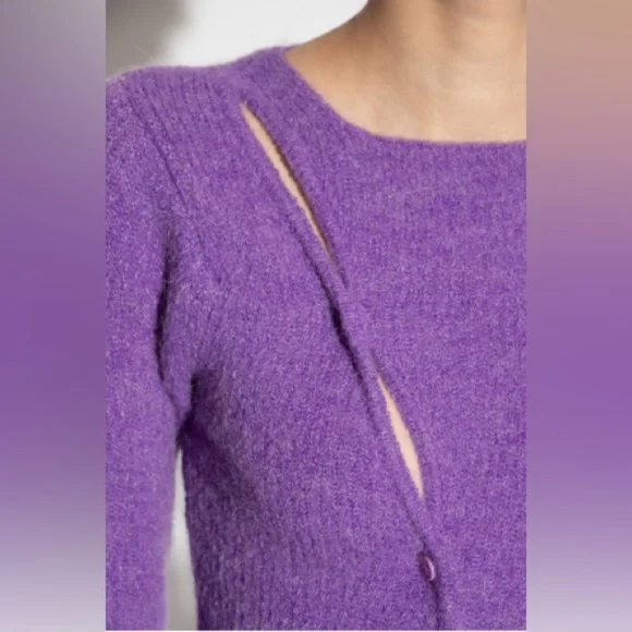 Jacquemus La Maille Pau Purple Alpaca Wool Asymmetrical Button Sweater Size 38 - Picture 8 of 11